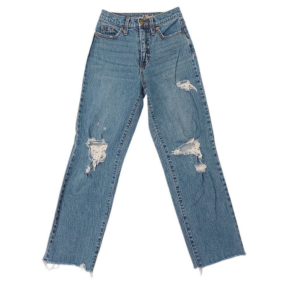 Universal Thread Vintage Straight Jeans Junior 00/24 Blue Raw Hem Distressed
